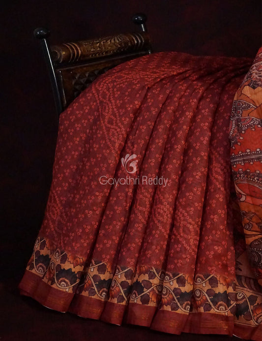 Red Colour With Self Print Design Semi Chanderi Saree By Gayathri Reddy Designer Studio | Swadesiicart