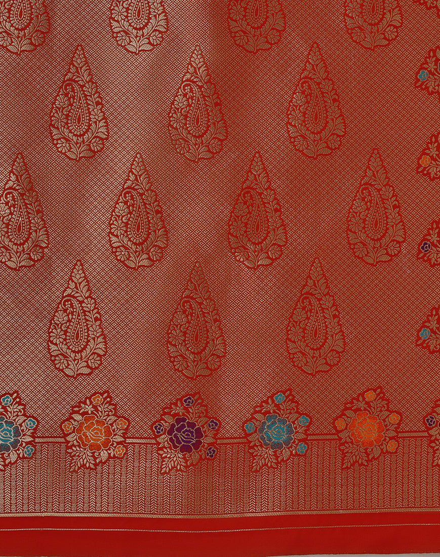 Monjolika Fashion Dark Pink Banarasi Silk Blend SareeWith Zari Woven Detailing | Swadesiicart