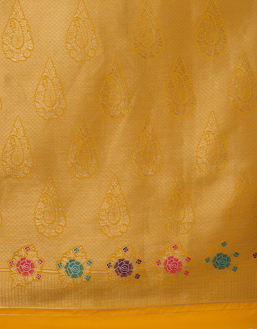 Monjolika Fashion Yellow Banarasi Silk Blend SareeWith Zari Woven Detailing