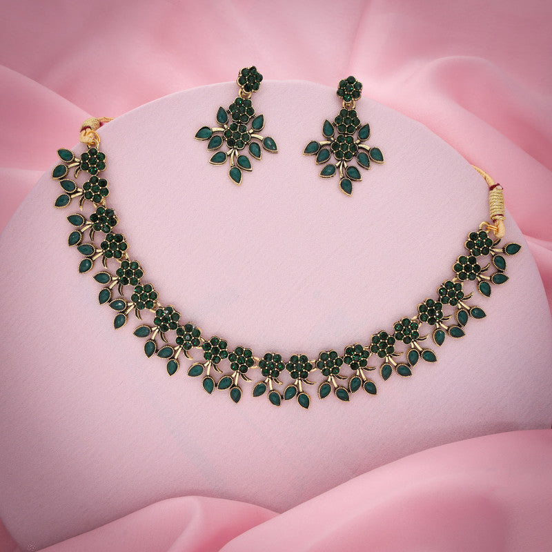 Tehzeeb Creations Brass Gold-Polished Gold, Green Jewel Set - Swadesiicart