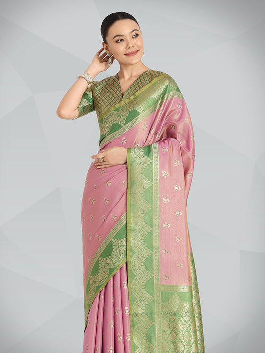 Monjolika Fashion Mauve Pink Color Weaving Banarasi Tissue Silk Classic Saree | Swadesiicart