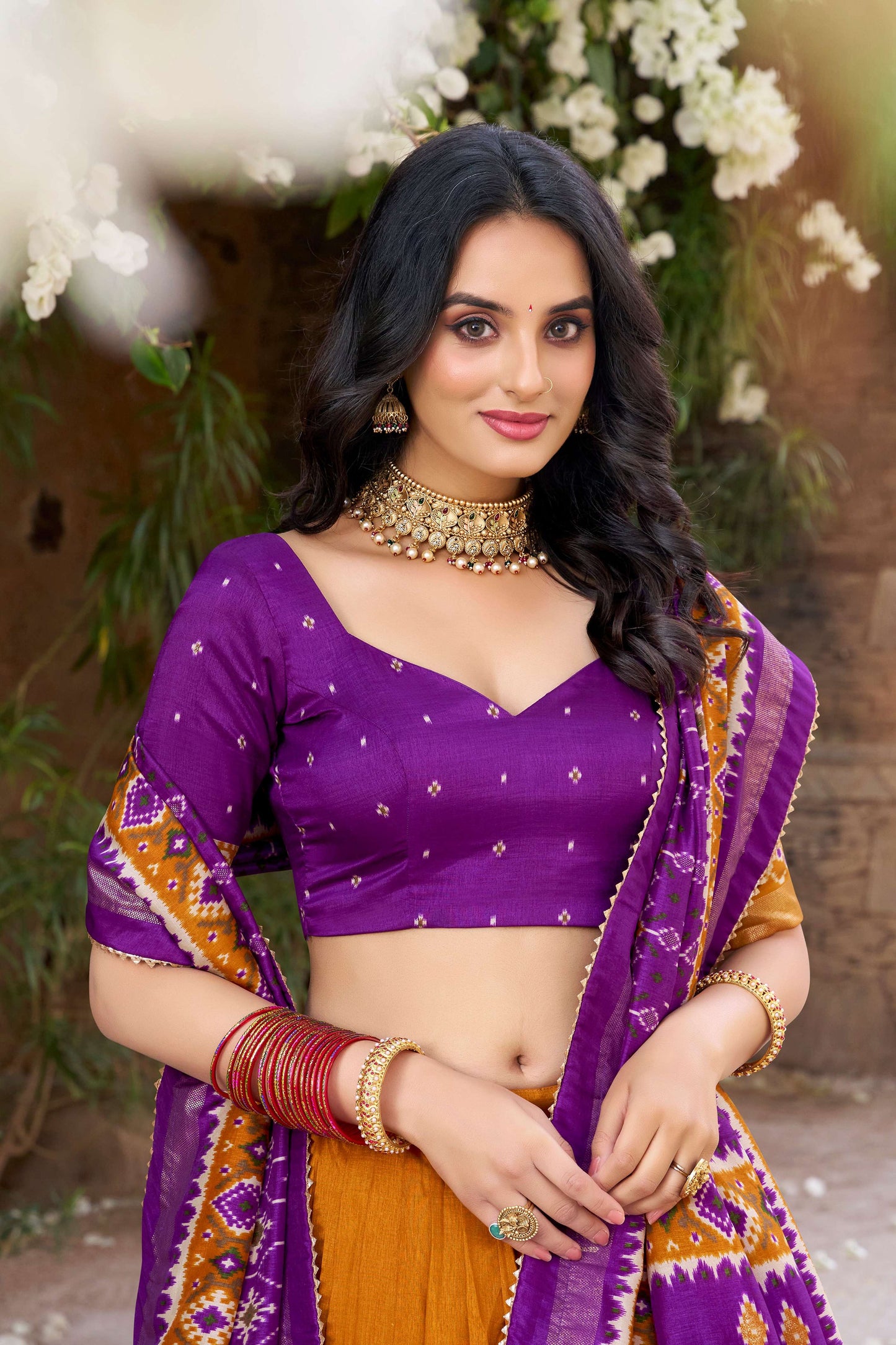 Lorenvalley Fashion Mustard Tussar Silk Patola Printed With Foil Work Lehenga Choli with Dupatta - Swadesiicart