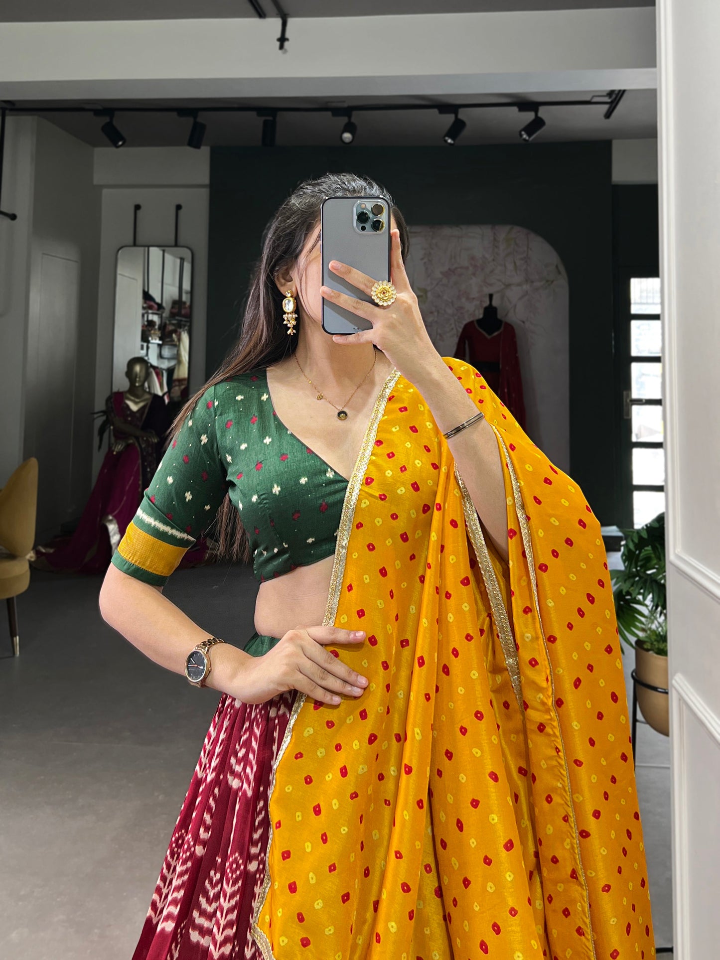 Lorenvalley Maroon Tassar Silk Print with Foil Work Lehenga Choli with Dupatta | Swadesiicart