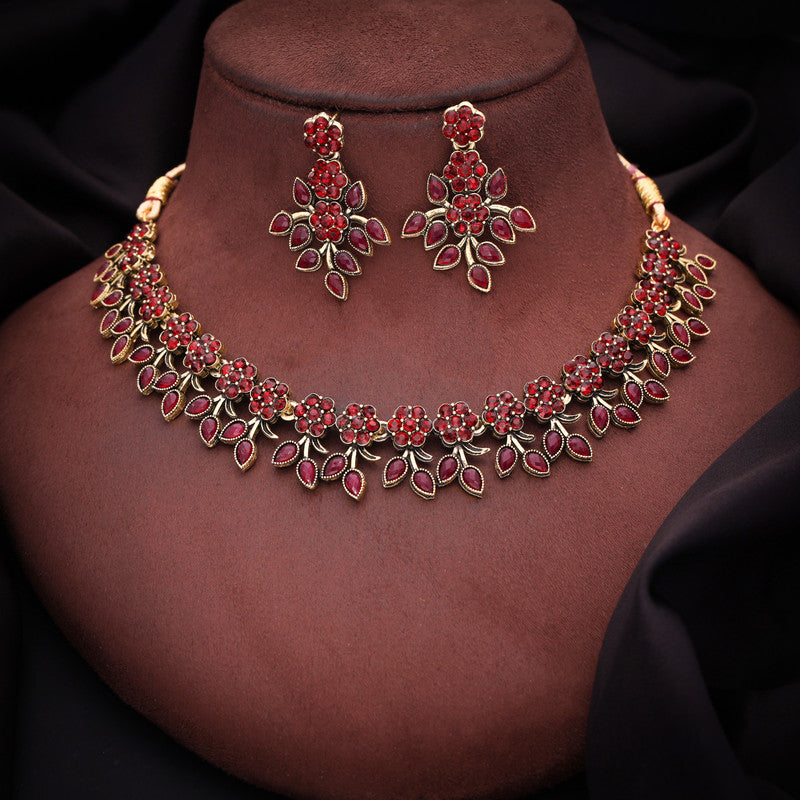 Tehzeeb Creations Gold Polish Pack of 1 Gold-Polished Choker Necklace Set With Earring For Women & Girls - Swadesiicart