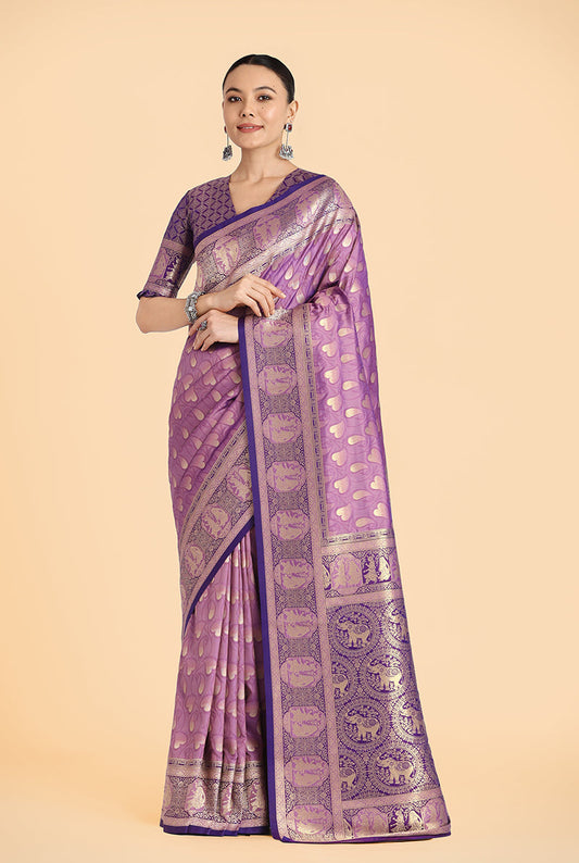 Monjolika Fashion Lavender Color Weaving Banarasi Silktraditional Saree | Swadesiicart