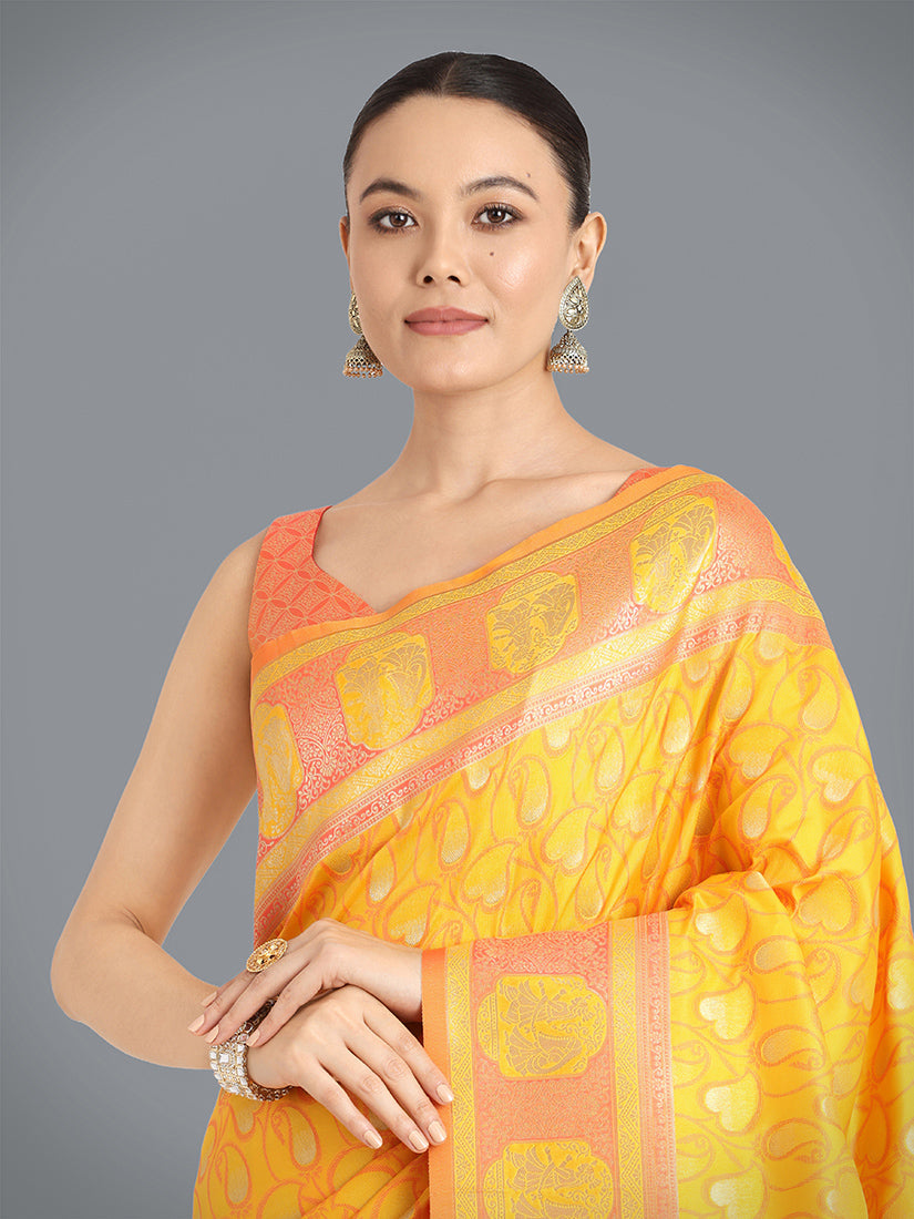 Monjolika Fashion Yellow Color Weaving Banarasi Silktraditional Saree | Swadesiicart