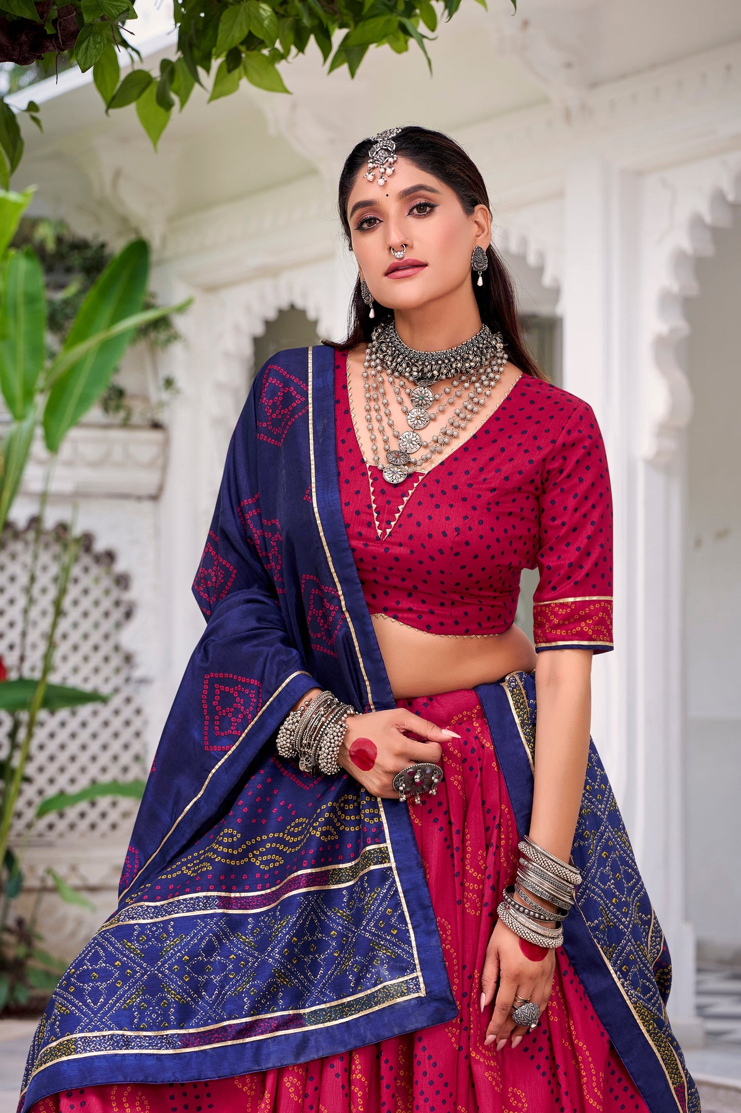 Lorenvalley Fashion Pink Tasar Silk Bandhej Print With Gotta Patti Lace Touch Up Lehenga Choli with Dupatta - Swadesiicart