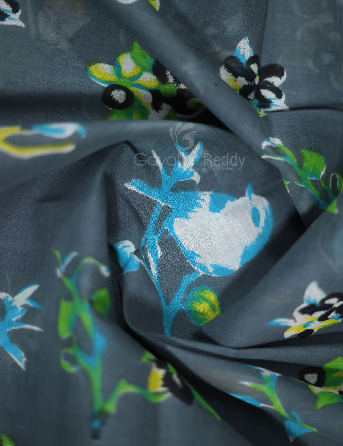 Grey Colour Combo With Brid Print Pure Mulmul Cotton Saree By Gayathri Reddy Designer Studio | Swadesiicart