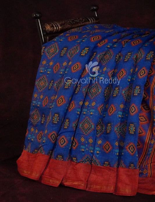 Ink Blue Colour Diamond Design Semi Chanderi Saree By Gayathri Reddy Designer Studio | Swadesiicart