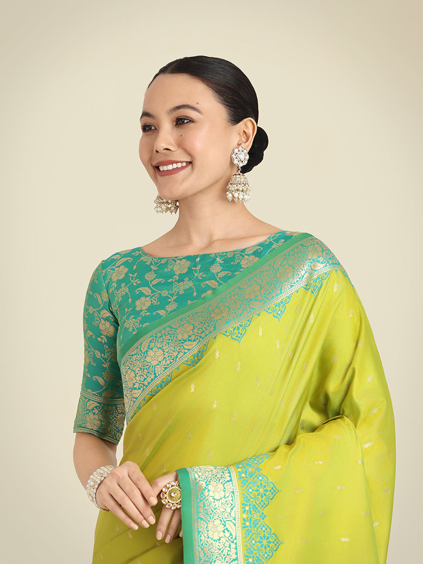 Monjolika Fashion Banarasi Silk Parrot Green Color Weaving Designer Saree | Swadesiicart