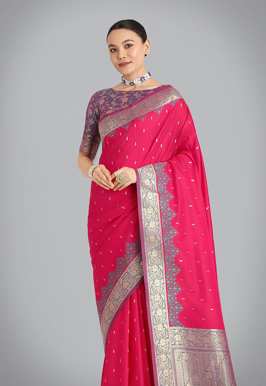 Monjolika Fashion Banarasi Silk Pink Color Weaving Designer Saree | Swadesiicart