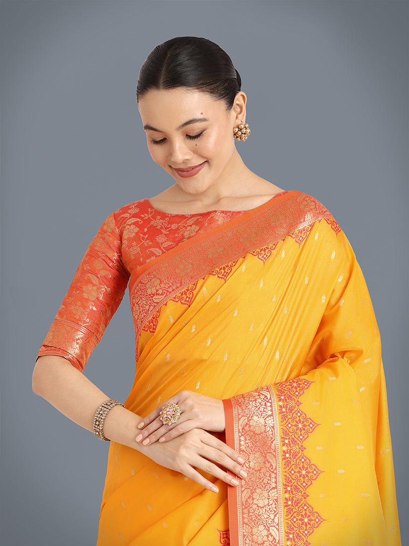 Monjolika Fashion Banarasi Silk Yellow Color Weaving Designer Saree | Swadesiicart