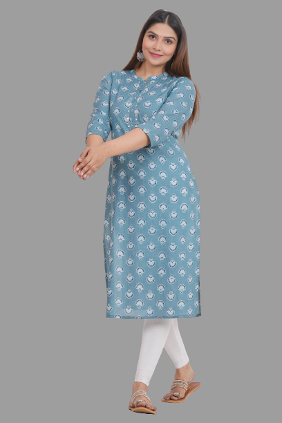 House of RP Women's Grey Cotton Floral Print Straight Kurta | Swadesiicart
