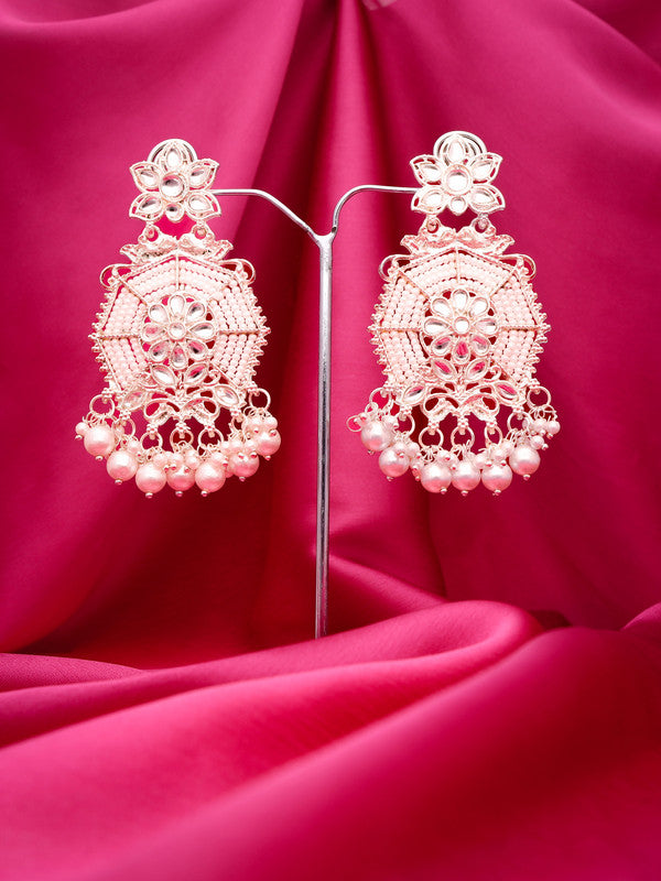 Tehzeeb Creations Fashionable Gold Earrings Studded With Kundan And Pearl | Swadesiicart
