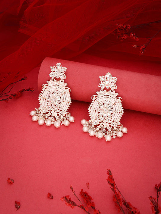 Tehzeeb Creations Fashionable Gold Earrings Studded With Kundan And Pearl | Swadesiicart