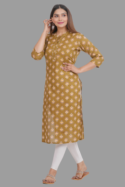 House of RP Women's Brown Cotton Floral Print Straight Kurta | Swadesiicart