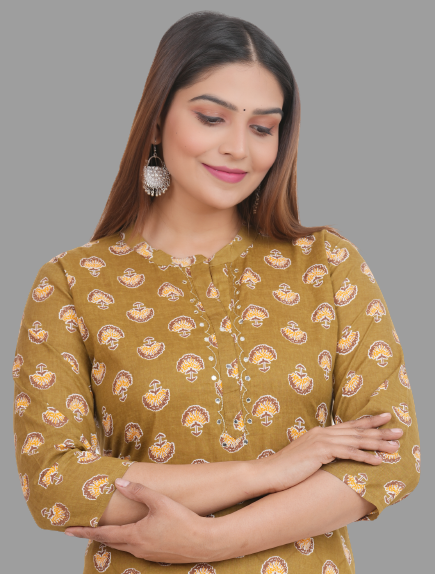 House of RP Women's Brown Cotton Floral Print Straight Kurta | Swadesiicart