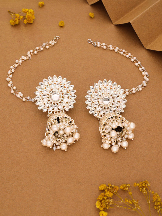 Tehzeeb Creations Kundan Pearl Studded Long Dangle Earrings For Women & Girls | Swadesiicart