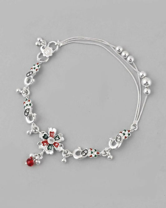 VOJ Set of 2 Traditional Peacock Shaped Designer Anklet - Swadesiicart