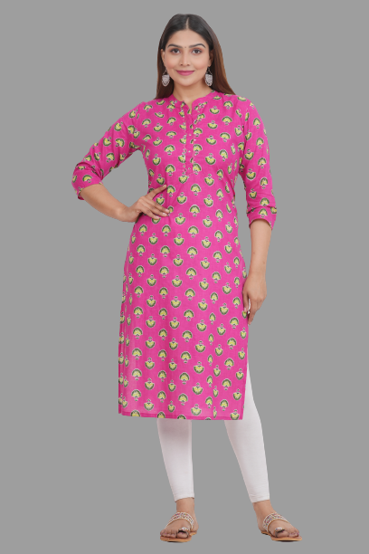House of RP Women's Pink Cotton Floral Print Straight Kurta | Swadesiicart