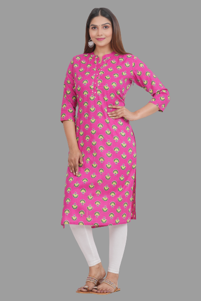 House of RP Women's Pink Cotton Floral Print Straight Kurta | Swadesiicart