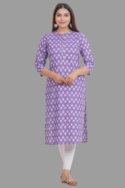 House of RP Women's Purple Cotton Floral Print Straight Kurta | Swadesiicart