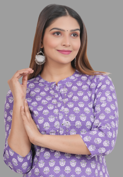 House of RP Women's Purple Cotton Floral Print Straight Kurta | Swadesiicart