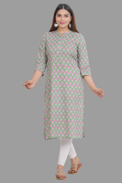 House of RP Women's Green Cotton Floral Print Straight Kurta | Swadesiicart