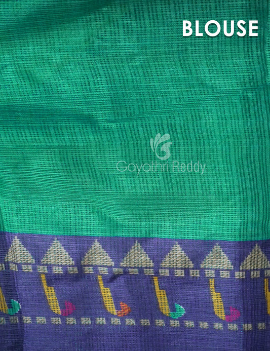 Rama Green With Contrast Navy Blue Printed Semi Soft Silk Saree By Gayathri Reddy Designer Studio | Swadesiicart