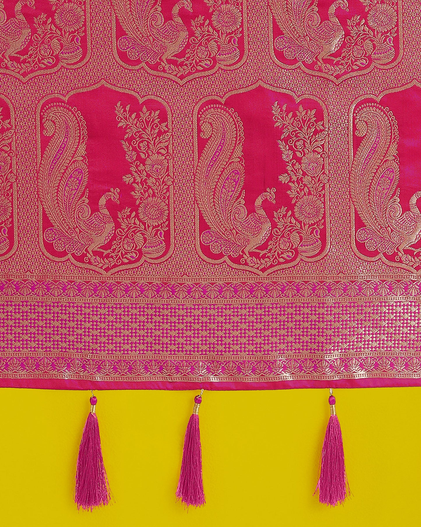 Monjolika Fashion Gorgeous Rani Pink Woven Banarasi Satin Designer Silk Saree | Swadesiicart