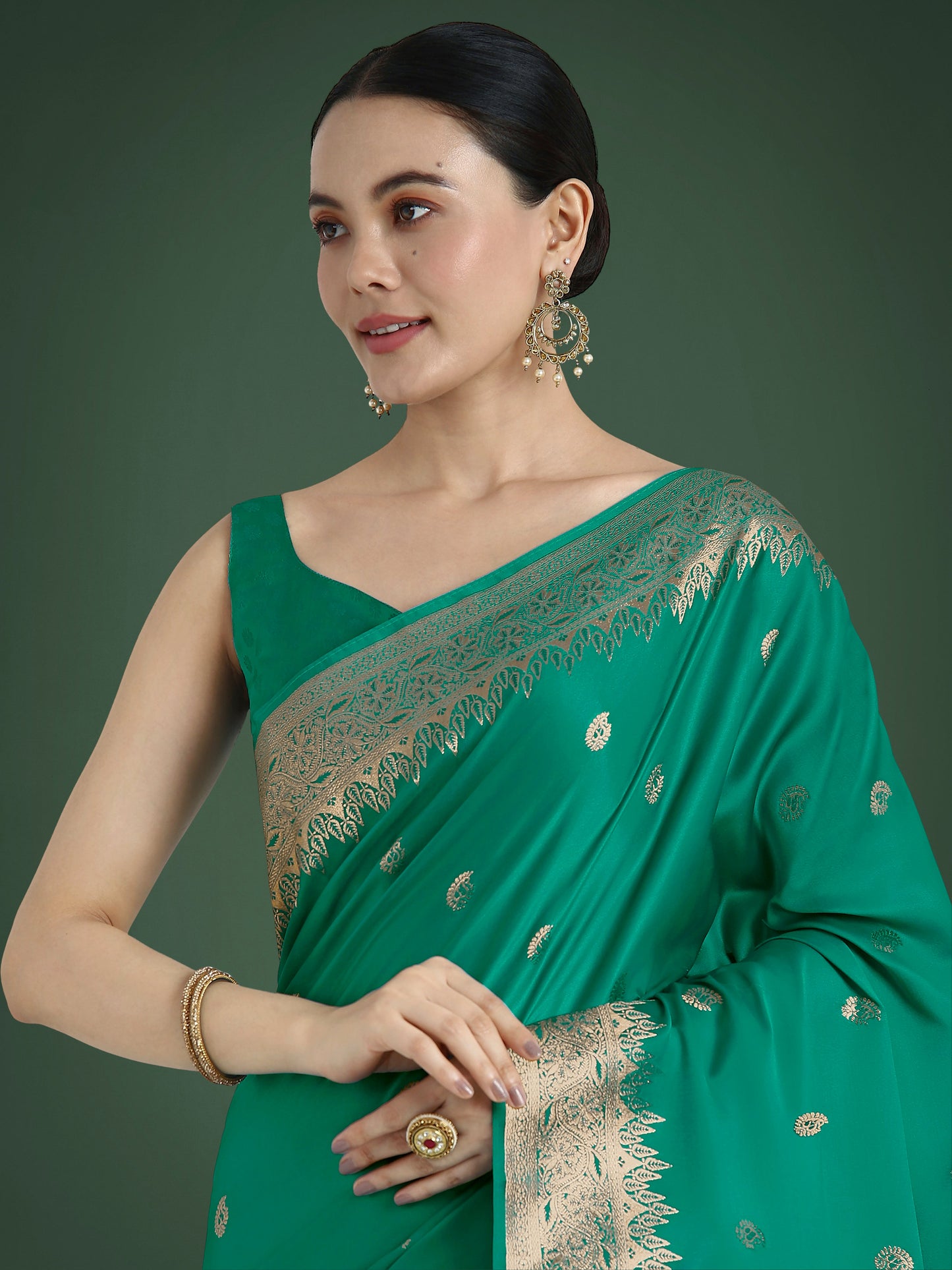 Monjolika Fashion Divine Turquoise Soft Banarasi Satin Silk Saree With Blouse Piece | Swadesiicart