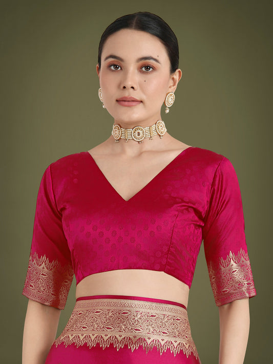 Monjolika Fashion Divine Rani Pink Soft Banarasi Satin Silk Saree With Blouse Piece | Swadesiicart