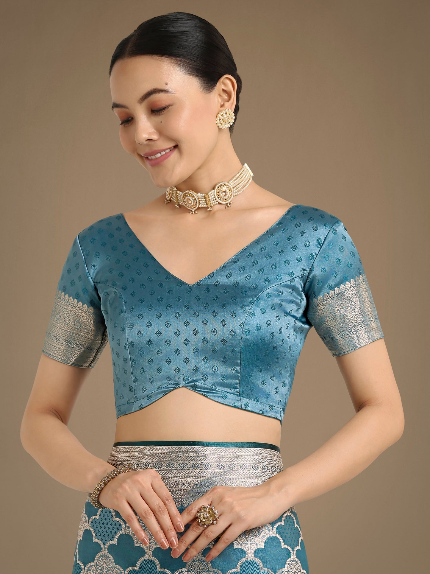 Monjolika Fashion Cyan blue Banarasi Satin Silk Saree with Rich Zari Woven Pallu & Blouse Piece | Swadesiicart