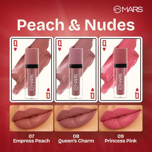 MARS Cosmetics Queen Of Mattes Reds & Maroons Liquid Lipsticks - Peaches Nude - Swadesiicart