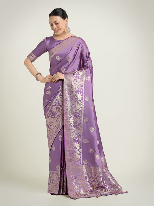 Monjolika Fashion Lavender Zari Weaving Work Banarasi Satin Silk Traditional Saree | Swadesiicart