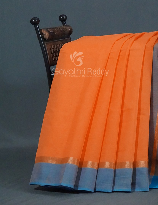 Dual Shades of Orange With Contrast Blouse Pure Mangalgiri Cotton By Gayathri Reddy Designer Studio | Swadesiicart