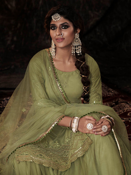 Myra Parrot Net Embroidered Sharara Suit | Swadesiicart
