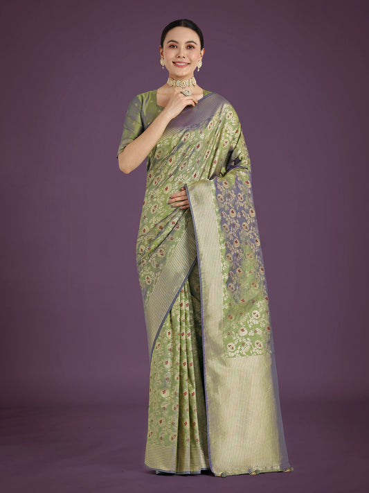 Monjolika Fashion Banarasi Silk Olive Zaal Pattern Traditional Saree | Swadesiicart