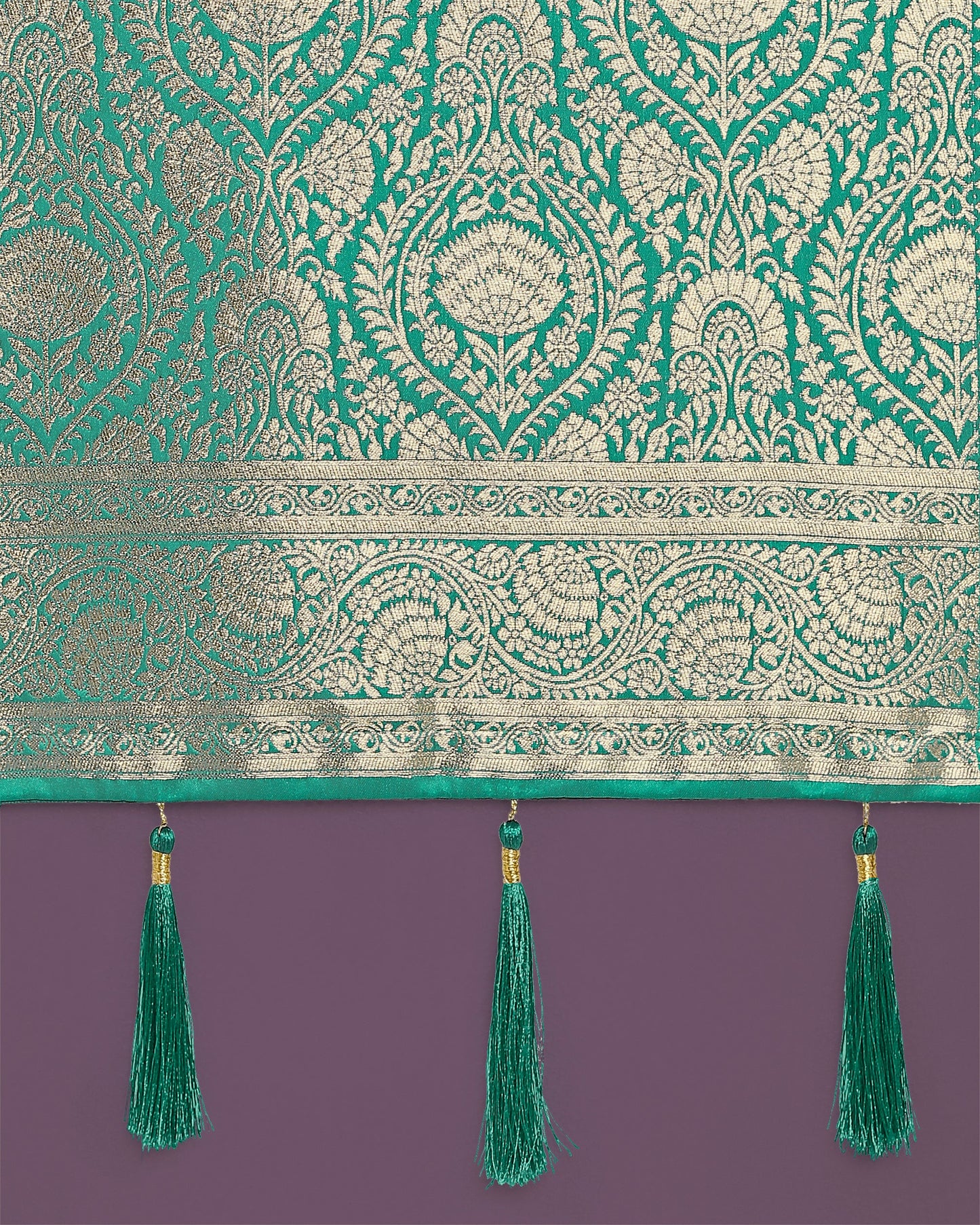 Monjolika Fashion Stunning Turquoise Banarasi Satin Silk Golden Meenakari Work Saree | Swadesiicart