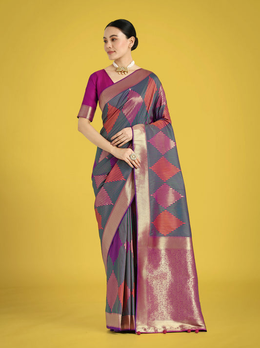 Monjolika Fashion Multi Colour Banarasi Silk Zari Weaving Classic Saree | Swadesiicart
