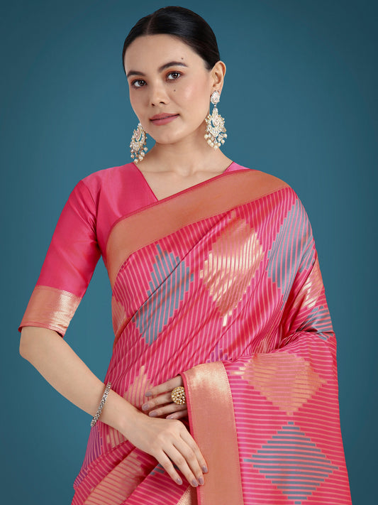 Monjolika Fashion Light Pink Colour Banarasi Silk Zari Weaving Classic Saree | Swadesiicart