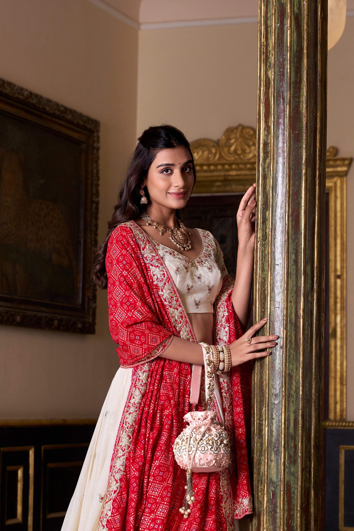 Lorenvalley Fashion Offwhite Vichitra Silk Sequins and Thread Embroidery Work Lehenga Choli with Dupatta | Swadesiicart