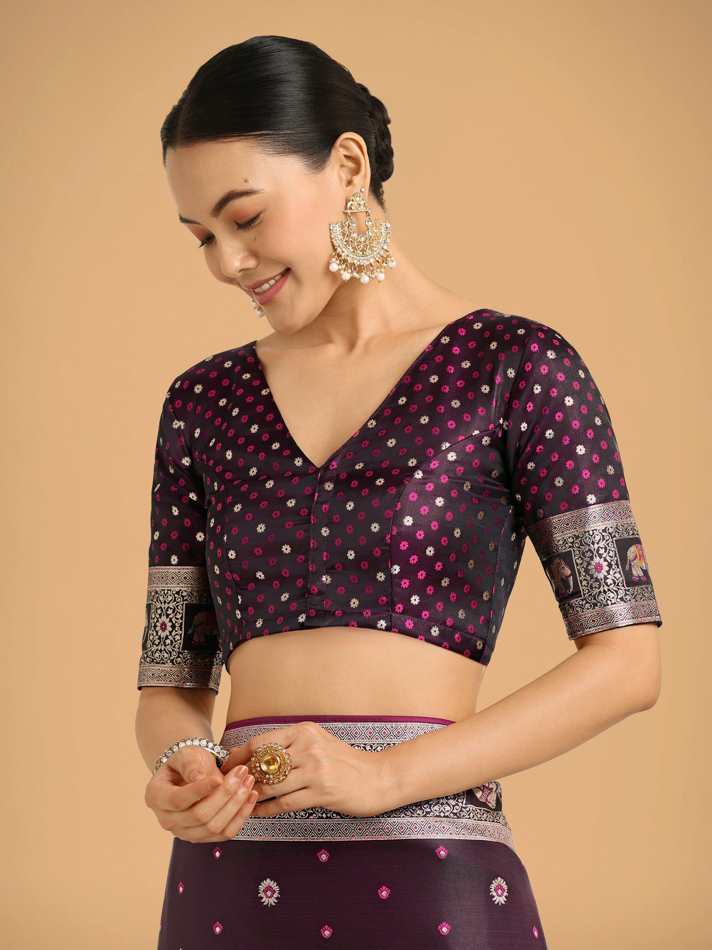Monjolika Fashion Gorgeous Wine Woven Banarasi Designer Satin Silk Saree | Swadesiicart