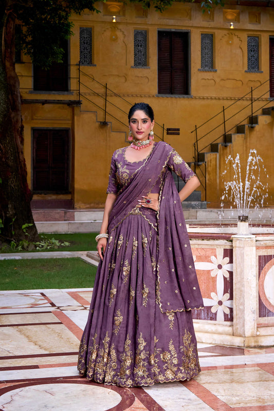 Lorenvalley Fashion Lavender Crush Sequins and Thread Embroidery Work Lehenga Choli with Dupatta - Swadesiicart