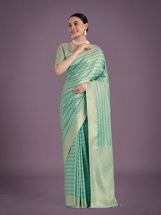 Monjolika Fashion Wonderful Light sky blue Soft Banarasi Satin Silk Leheriya Design Saree | Swadesiicart