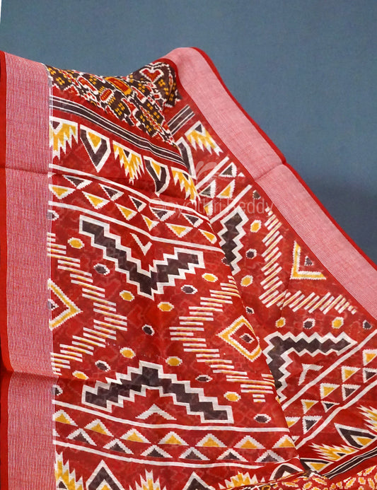 Shades of Brown Colour Patola Print Semi Chanderi Saree By Gayathri Reddy Designer Studio | Swadesiicart