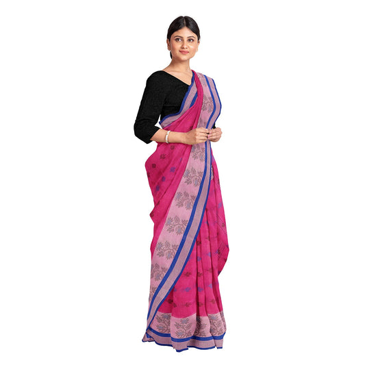 Exclusive Collection 100% Pure Cotton Magenta Tant Saree With Hand Weaving Work - Swadesiicart