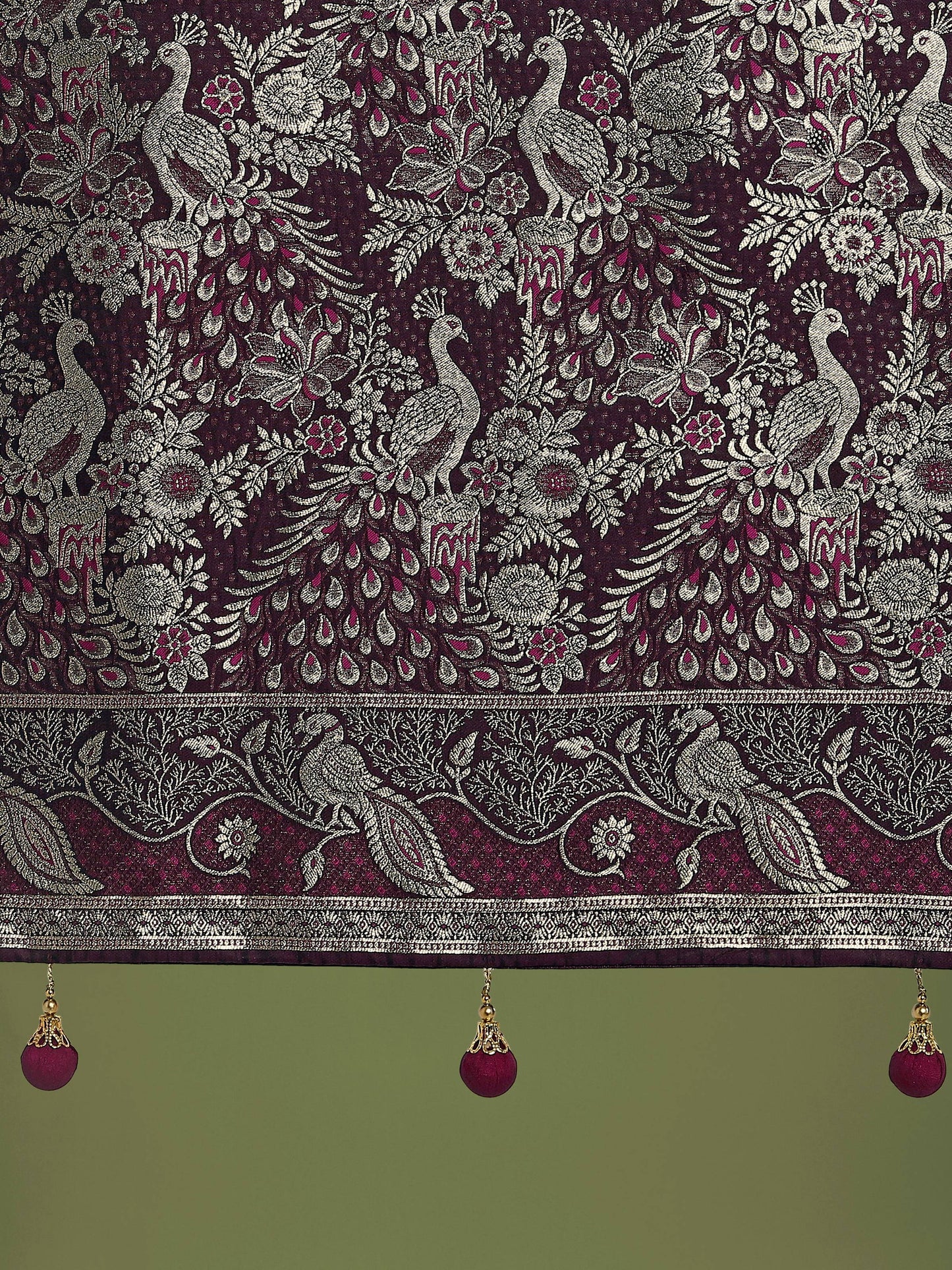 Monjolika Fashion Traditional Wine Woven Banarasi Satin Silk Saree | Swadesiicart