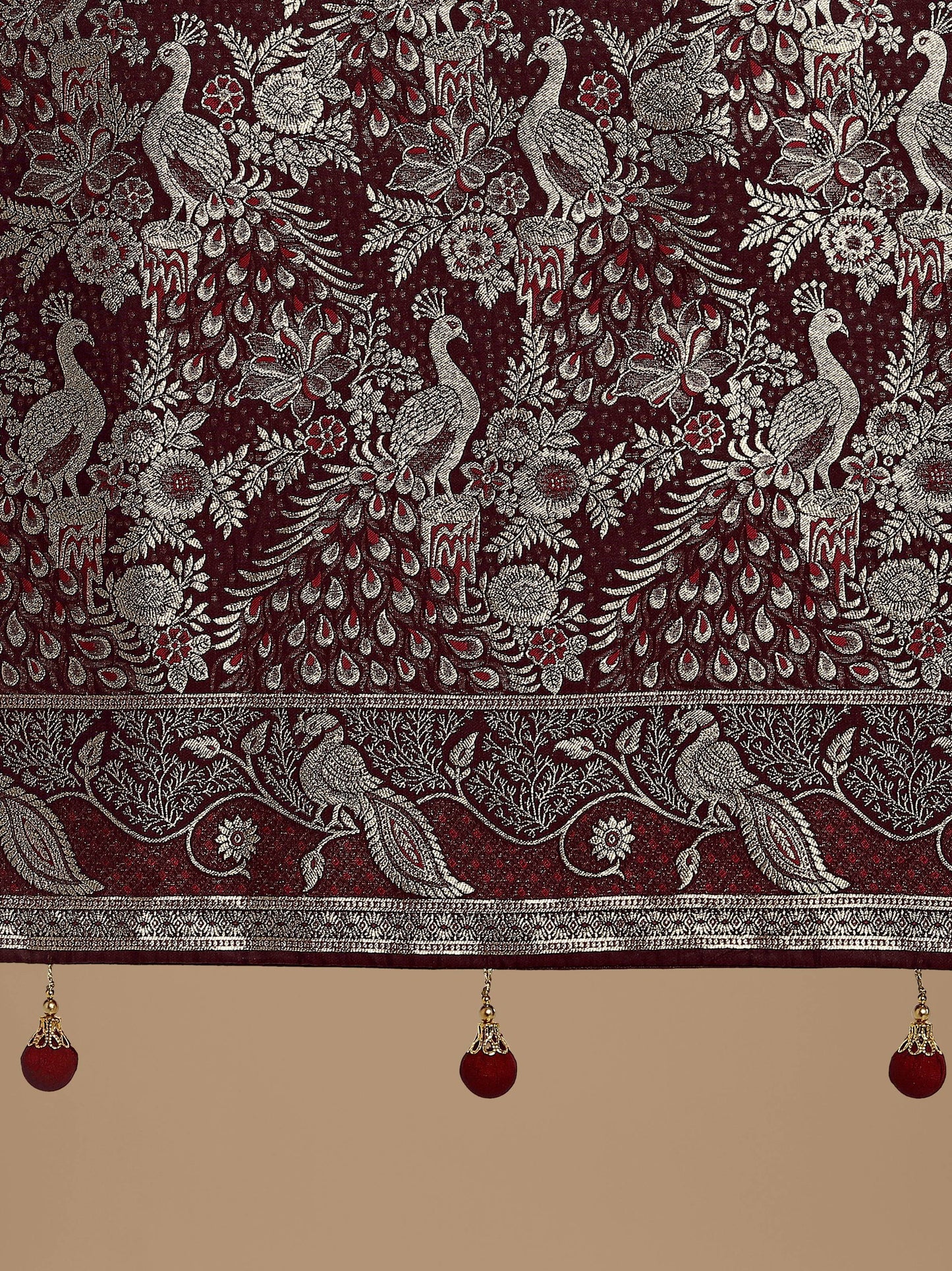 Monjolika Fashion Traditional Maroon Woven Banarasi Satin Silk Saree | Swadesiicart