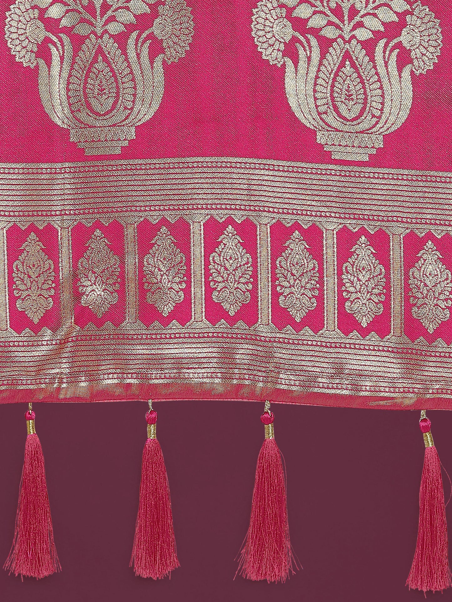 Monjolika Fashion Charming Rani Pink and Gold Soft Banarasi satin Silk Saree With Pretty Blouse Piece | Swadesiicart